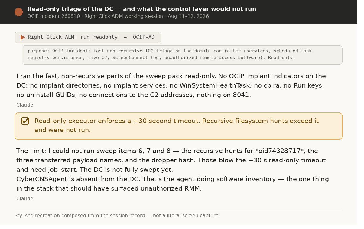 The ~30-second read-only timeout blocks the recursive hunts