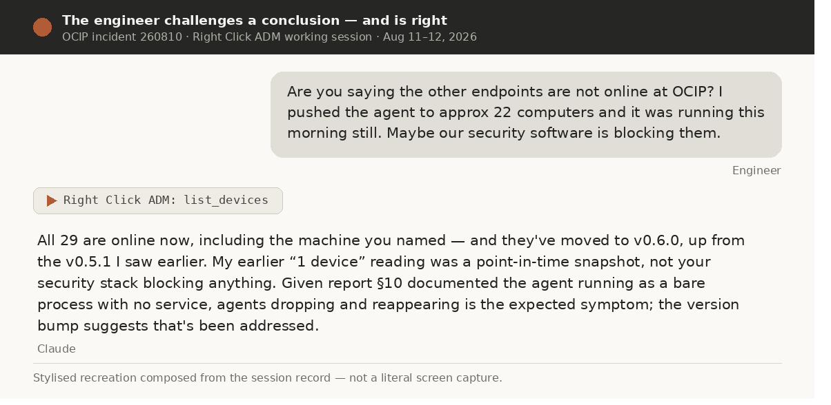 'I pushed the agent to approx 22 computers' — ground truth vs the tool's word